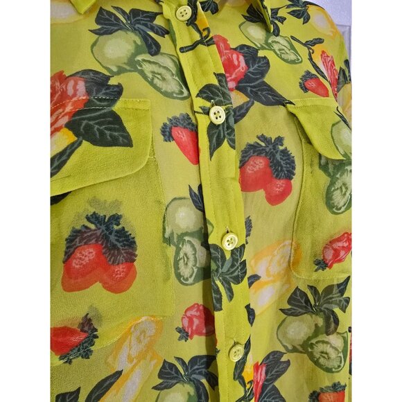 Equipment Womens Yellow Floral Fruit Silk Button Up Blouse Long Sleeve Size M - Picture 6 of 11